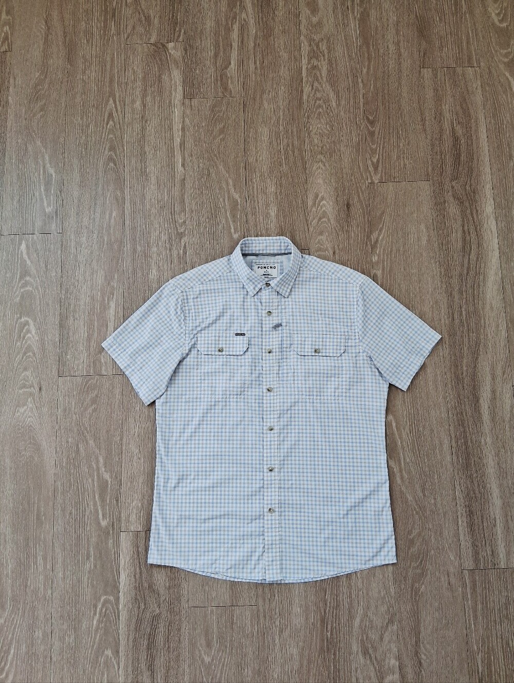 Poncho The Channel Cat Original SS Shirt Blue And Grey Plaid Performance Nylon - Picture 3 of 15